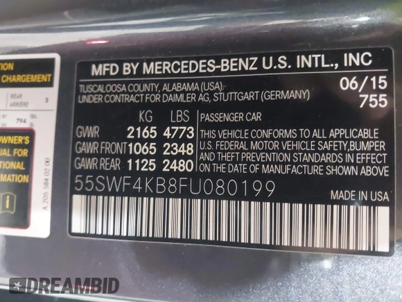 2015 Mercedes-Benz C 300 Luxury with VIN 55SWF4KB8FU080199, listed as a IAAI auction lot 41987861 with 70,962 mi miles and . Bid and sale history available at carsss.com. Image 9.