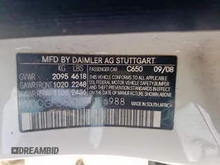 2009 Mercedes-Benz C 350 Sport with VIN WDDGF56X69R056988, listed as a Copart auction lot 58310825 with 153,579 mi miles and Salvage title. Bid and sale history available at DreamBid. Image 12.