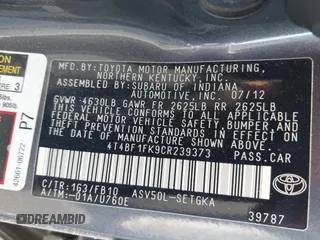 2012 Toyota Camry L with VIN 4T4BF1FK9CR239373, listed as a IAAI auction lot 41427720 with 223,228 mi miles. Bid and sale history available at carsss.com. Image 9.