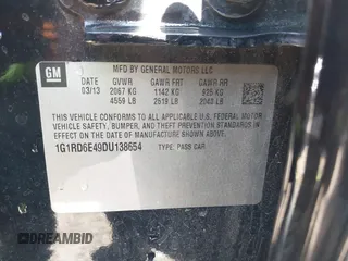 2013 Chevrolet Volt with VIN 1G1RD6E49DU138654, listed as a IAAI auction lot 42022259 with 114,125 mi miles and . Bid and sale history available at carsss.com. Image 9.