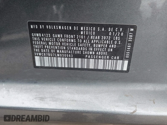 2020 Volkswagen Jetta S z VIN 3VWCB7BU7LM030563, wystawiony jako IAAI lot #42136203 z przebiegiem 52 649 mil mil oraz . Historia ofert i sprzedaży dostępna na DreamBid. Obrazek 9.