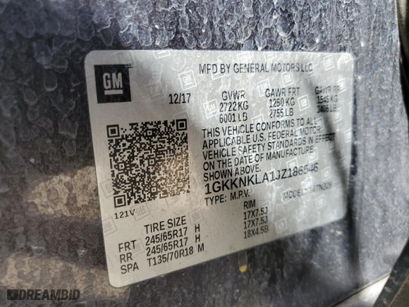 2018 GMC Acadia SLE with VIN 1GKKNKLA1JZ186546, listed as a Copart auction lot 50000395 with 142,897 mi miles and Salvage Title. Bid and sale history available at carsss.com. Image 13.