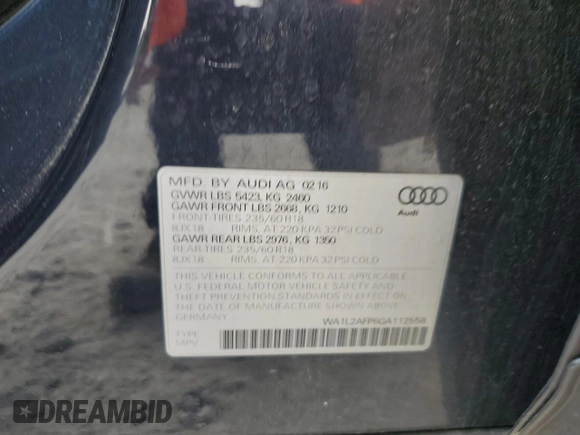 2016 Audi Q5 Premium Plus z VIN WA1L2AFP6GA112558, wystawiony jako Copart lot #59723805 z przebiegiem 118 868 mil mil oraz Szkoda całkowita • Salvage title. Historia ofert i sprzedaży dostępna na DreamBid. Obrazek 13.