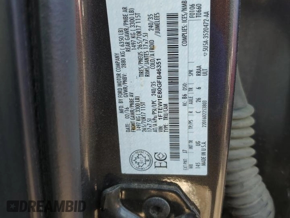 2016 Ford F-150 XLT with VIN 1FTEW1E80GFB46351, listed as a Copart auction lot 60571525 with 225,580 mi miles and Salvage title. Bid and sale history available at DreamBid. Image 12.