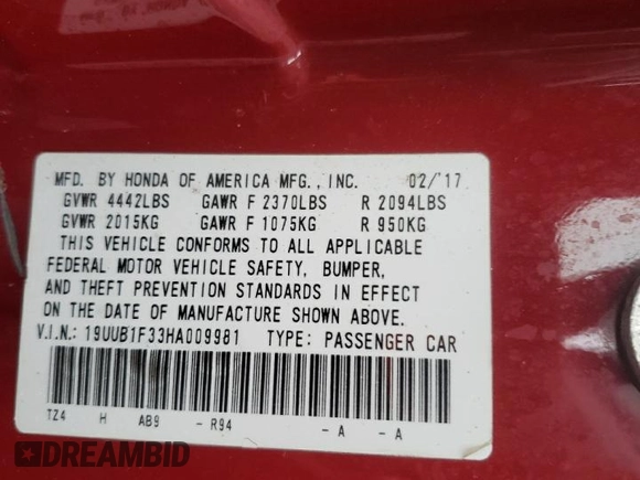 2017 Acura TLX with VIN 19UUB1F33HA009981, listed as a Copart auction lot 48927265 with 172,711 mi miles and Salvage Title. Bid and sale history available at carsss.com. Image 12.