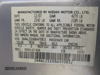 2008 Nissan Altima 2.5 SL with VIN 1N4AL21E68N470832, listed as a IAAI auction lot 42036112 with 162,249 mi miles. Bid and sale history available at carsss.com. Image 9.