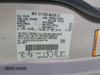 2005 Ford Explorer XLS с VIN 1FMZU72KX5ZA67190, выставлен на аукционе IAAI как лот 42522211 с пробегом 161 279 миль миль и . История ставок и продаж доступна на DreamBid. Изображение 9.