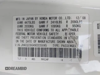 2009 Acura TSX with VIN JH4CU26649C035045, listed as a IAAI auction lot 42301390 with 164,039 mi miles and . Bid and sale history available at DreamBid. Image 9.