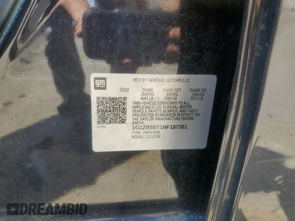 2022 Chevrolet Malibu LS with VIN 1G1ZB5ST1NF187381, listed as a Copart auction lot 48140985 with 51,757 mi miles and Non Repairable. Bid and sale history available at DreamBid. Image 12.