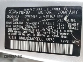 2013 Hyundai Tucson GLS with VIN KM8JU3AC9DU656873, listed as a Copart auction lot 43783415 with 143,513 mi miles and Salvage Title. Bid and sale history available at carsss.com. Image 12.