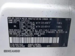 2017 Toyota RAV4 LE z VIN 2T3ZFREV2HW355371, wystawiony jako IAAI lot #42246996 z przebiegiem Nie podano mil oraz . Historia ofert i sprzedaży dostępna na DreamBid. Obrazek 9.