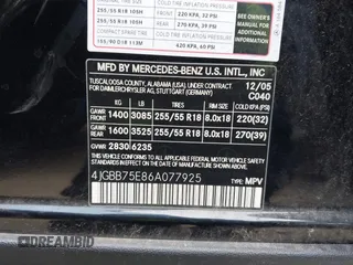 2006 Mercedes-Benz M 500 with VIN 4JGBB75E86A077925, listed as a IAAI auction lot 42073986 with 131,258 mi miles and . Bid and sale history available at DreamBid. Image 9.