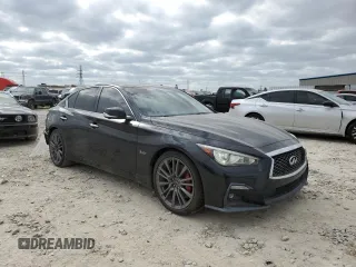 2019 Infiniti Q50 Red Sport 400 with VIN JN1FV7APXKM760676, listed as a Copart auction lot 53042805 with 112,374 mi miles and Salvage title. Bid and sale history available at DreamBid. Image 4.