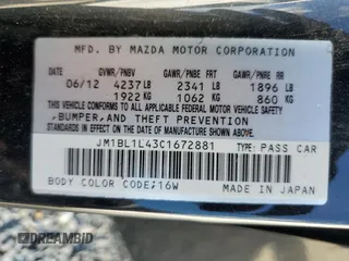 2012 Mazda 3 Mazdaspeed3 Touring with VIN JM1BL1L43C1672881, listed as a Copart auction lot 45679505 with 127,856 mi miles and Salvage Title. Bid and sale history available at DreamBid. Image 12.