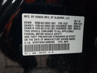 2020 Honda Pilot Touring 7-Passenger z VIN 5FNYF6H67LB003593, wystawiony jako Copart lot #83658334 z przebiegiem 105 575 mil mil oraz Szkoda całkowita • Salvage title. Historia ofert i sprzedaży dostępna na DreamBid. Obrazek 13.