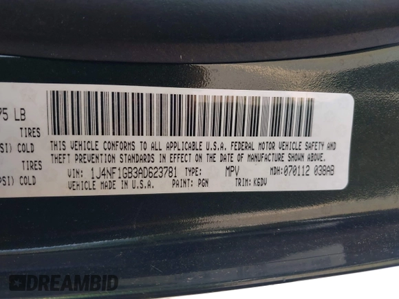 2010 Jeep Patriot Sport with VIN 1J4NF1GB3AD623781, listed as a IAAI auction lot 42053570 with 87,253 mi miles. Bid and sale history available at carsss.com. Image 9.