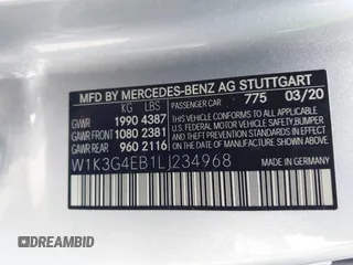 2020 Mercedes-Benz A 220 with VIN W1K3G4EB1LJ234968, listed as a IAAI auction lot 41707977 with 50,171 mi miles and . Bid and sale history available at DreamBid. Image 9.