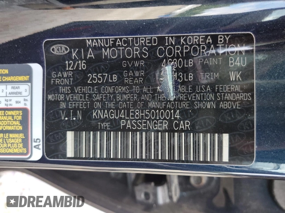 2017 Kia Optima Hybrid EX with VIN KNAGU4LE8H5010014, listed as a Copart auction lot 70926724 with 49,745 mi miles and Salvage Title. Bid and sale history available at carsss.com. Image 15.
