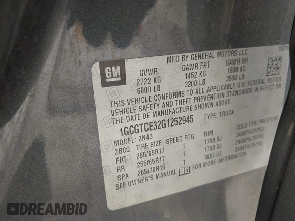 2016 Chevrolet Colorado 4WD LT с VIN 1GCGTCE32G1252945, выставлен на аукционе IAAI как лот 42554932 с пробегом 132 019 миль миль и . История ставок и продаж доступна на DreamBid. Изображение 9.