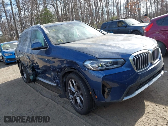 2023 BMW X3 xDrive30i with VIN 5UX53DP08P9T05714, listed as a IAAI auction lot 41901855 with 12,093 mi miles. Bid and sale history available at carsss.com. Image 1.