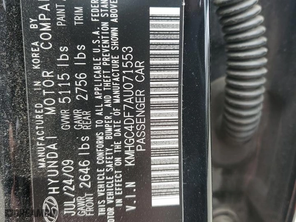 2010 Hyundai Genesis with VIN KMHGC4DF7AU071553, listed as a Copart auction lot 48318205 with 118,062 mi miles and Salvage Title. Bid and sale history available at carsss.com. Image 12.