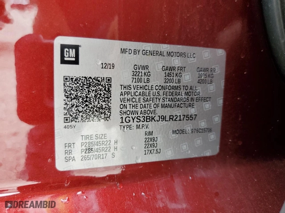2020 Cadillac Escalade Luxury with VIN 1GYS3BKJ9LR217557, listed as a Copart auction lot 61842584 with 63,461 mi miles and Salvage Title. Bid and sale history available at carsss.com. Image 14.