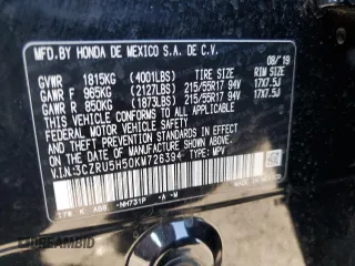 2019 Honda HR-V EX with VIN 3CZRU5H50KM726394, listed as a Copart auction lot 41529295 with 99,281 mi miles and Salvage Title. Bid and sale history available at DreamBid. Image 14.