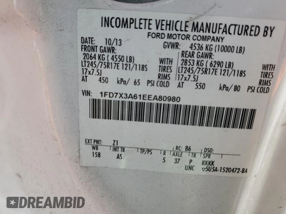 2014 Ford F-350 XL with VIN 1FD7X3A61EEA80980, listed as a Copart auction lot 51428065 with 154,603 mi miles and Clean title. Bid and sale history available at DreamBid. Image 12.