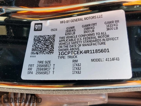 2024 Chevrolet Colorado 4WD LT z VIN 1GCPTCEK4R1185601, wystawiony jako Copart lot #56125935 z przebiegiem 3 747 mil mil oraz Szkoda całkowita • Salvage title. Historia ofert i sprzedaży dostępna na DreamBid. Obrazek 12.