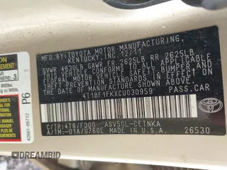 2012 Toyota Camry L with VIN 4T1BF1FKXCU030959, listed as a IAAI auction lot 42022501 with 304,524 mi miles. Bid and sale history available at carsss.com. Image 9.