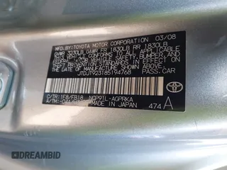 2008 Toyota Yaris with VIN JTDJT923185194768, listed as a IAAI auction lot 42192005 with 250,002 mi miles and . Bid and sale history available at DreamBid. Image 9.