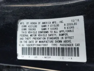 2017 Honda Accord Sedan Sport SE with VIN 1HGCR2F13HA073997, listed as a IAAI auction lot 41840277 with 143,146 mi miles. Bid and sale history available at carsss.com. Image 9.
