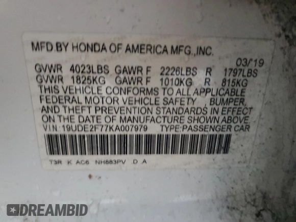 2019 Acura ILX Premium with VIN 19UDE2F77KA007979, listed as a Copart auction lot 57362435 with 90,607 mi miles and Salvage title. Bid and sale history available at DreamBid. Image 13.