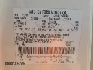 2010 Ford Escape XLT with VIN 1FMCU9D77AKB62528, listed as a Copart auction lot 64802605 with Not provided miles and Clean title. Bid and sale history available at DreamBid. Image 13.