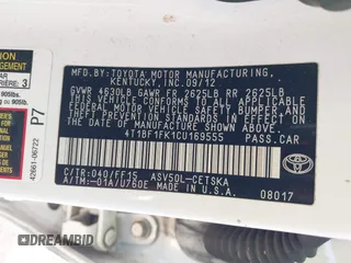 2012 Toyota Camry L with VIN 4T1BF1FK1CU169555, listed as a IAAI auction lot 41689152 with 111,225 mi miles. Bid and sale history available at carsss.com. Image 9.