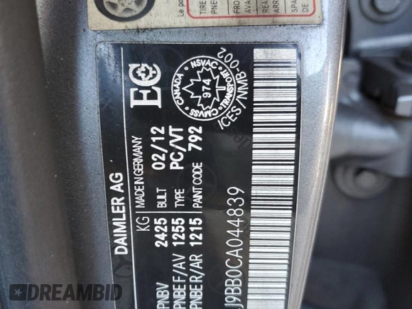 2012 Mercedes-Benz CLS-Class CLS 550 with VIN WDDLJ9BB0CA044839, listed as a Copart auction lot 71395014 with 155,118 mi miles and Salvage Title. Bid and sale history available at carsss.com. Image 12.