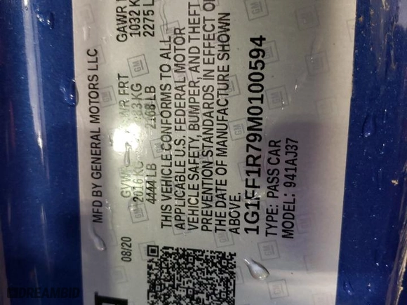 2021 Chevrolet Camaro 1SS with VIN 1G1FF1R79M0100594, listed as a Copart auction lot 44053135 with 29,221 mi miles and Salvage Title. Bid and sale history available at carsss.com. Image 12.