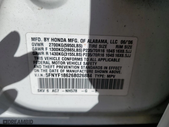 2006 Honda Pilot EX-L with RES with VIN 5FNYF18626B026884, listed as a Copart auction lot 43090495 with 159,375 mi miles and Clean Title. Bid and sale history available at carsss.com. Image 13.