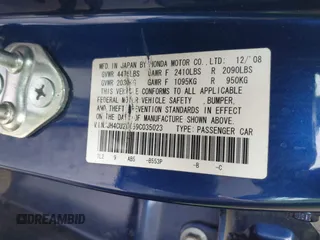 2009 Acura TSX z VIN JH4CU26659C035023, wystawiony jako IAAI lot #42433763 z przebiegiem 145 356 mil mil oraz . Historia ofert i sprzedaży dostępna na DreamBid. Obrazek 9.