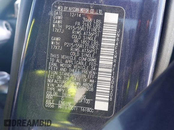 2015 Nissan Juke S with VIN JN8AF5MR4FT506208, listed as a IAAI auction lot 41959560 with 90,382 mi miles. Bid and sale history available at carsss.com. Image 9.