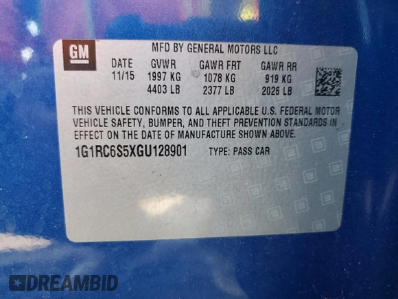 2016 Chevrolet Volt LT with VIN 1G1RC6S5XGU128901, listed as a Copart auction lot 70008612 with 62,358 mi miles. Bid and sale history available at carsss.com. Image 15.