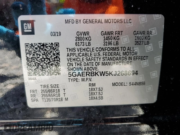 2019 Buick Enclave Essence with VIN 5GAERBKW5KJ268694, listed as a Copart auction lot 48800655 with 77,620 mi miles and Salvage Title. Bid and sale history available at DreamBid. Image 14.