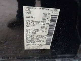 2015 Nissan Murano Platinum with VIN 5N1AZ2MH6FN265650, listed as a IAAI auction lot 41612842 with 1 mi miles. Bid and sale history available at carsss.com. Image 9.