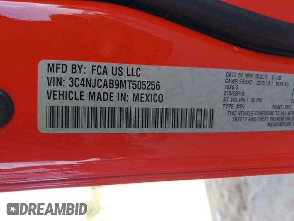 2021 Jeep Compass Sport с VIN 3C4NJCAB9MT505256, выставлен на аукционе IAAI как лот 42105809 с пробегом 48 376 миль миль и . История ставок и продаж доступна на DreamBid. Изображение 9.
