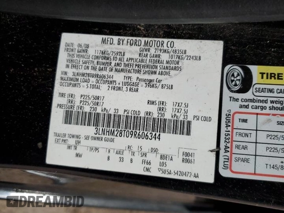 2009 Lincoln MKZ z VIN 3LNHM28T09R606344, wystawiony jako Copart lot #56650495 z przebiegiem 151 144 mil mil oraz Szkoda całkowita • Salvage title. Historia ofert i sprzedaży dostępna na DreamBid. Obrazek 12.