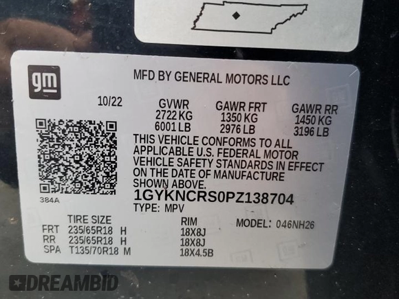 2023 Cadillac XT5 FWD Premium Luxury with VIN 1GYKNCRS0PZ138704, listed as a Copart auction lot 86849104 with 44,398 mi miles and Non Repairable. Bid and sale history available at carsss.com. Image 13.