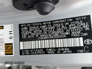 2019 Toyota Prius L Eco с VIN JTDKARFU5K3102626, выставлен на аукционе Copart как лот 58918095 с пробегом 64 930 миль миль и Списание • Salvage title. История ставок и продаж доступна на DreamBid. Изображение 12.