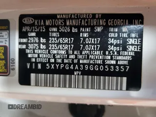 2016 Kia Sorento LX with VIN 5XYPG4A39GG053357, listed as a Copart auction lot 46892525 with 78,402 mi miles and Clean Title. Bid and sale history available at carsss.com. Image 13.