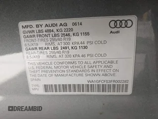 2015 Audi Q3 Prestige с VIN WA1GFCFS3FR002282, выставлен на аукционе IAAI как лот 42653325 с пробегом 57 622 миль миль и . История ставок и продаж доступна на DreamBid. Изображение 9.
