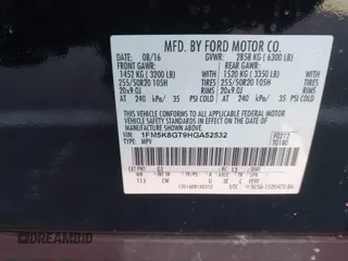 2017 Ford Explorer Sport with VIN 1FM5K8GT9HGA52532, listed as a IAAI auction lot 41607362 with 117,595 mi miles and . Bid and sale history available at carsss.com. Image 9.